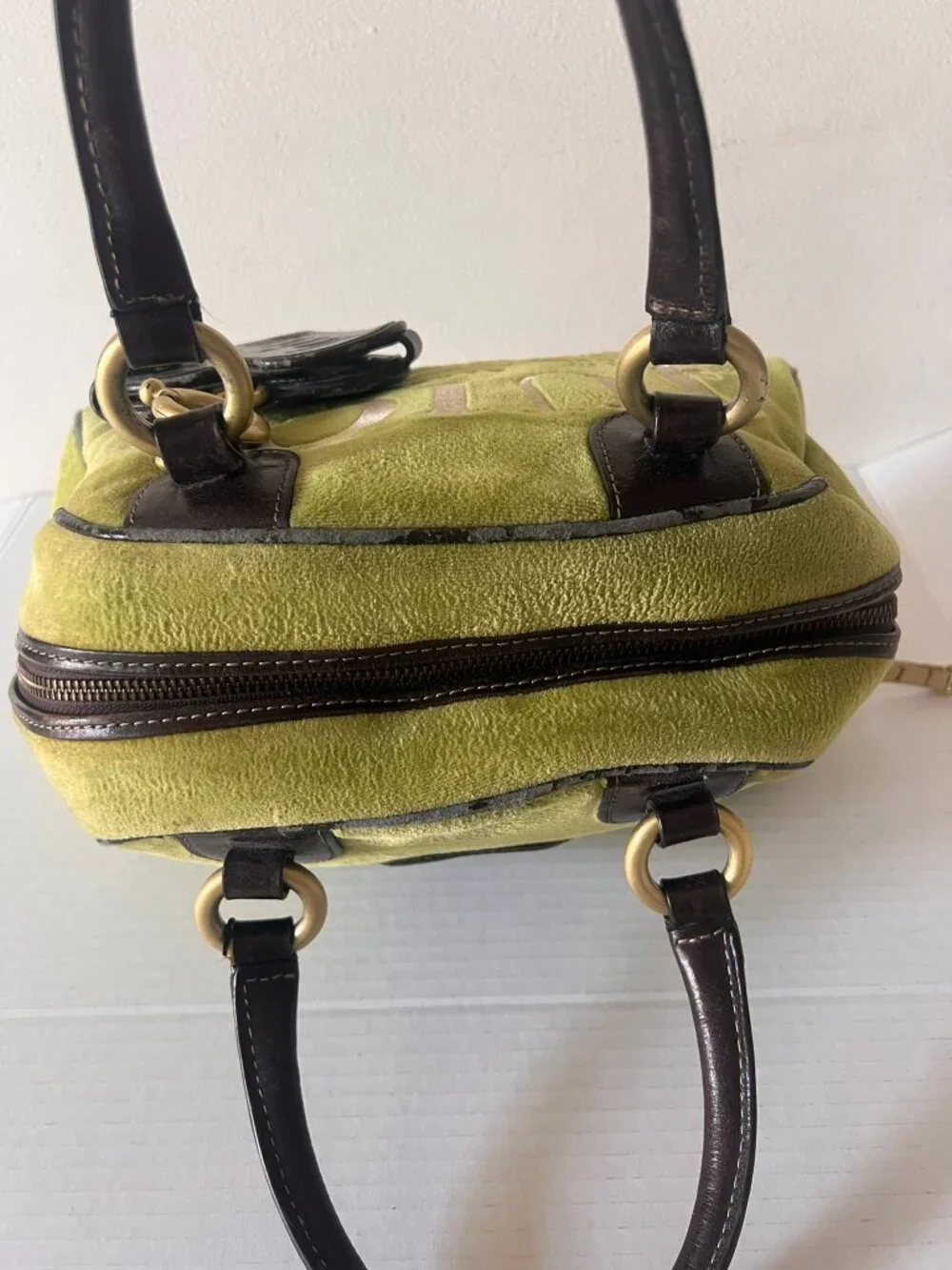 Y2K JUICY COUTURE BOWLER VELOUR SMALL EMBROIDERED SATCHEL BAG GREN